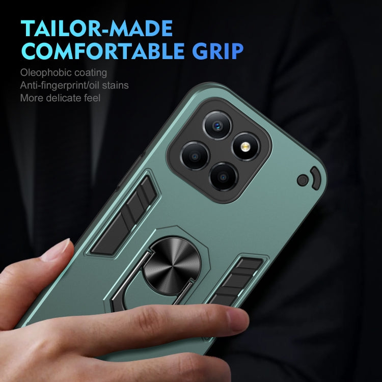 For Honor X8 5G Shockproof Metal Ring Holder Phone Case(Green)
