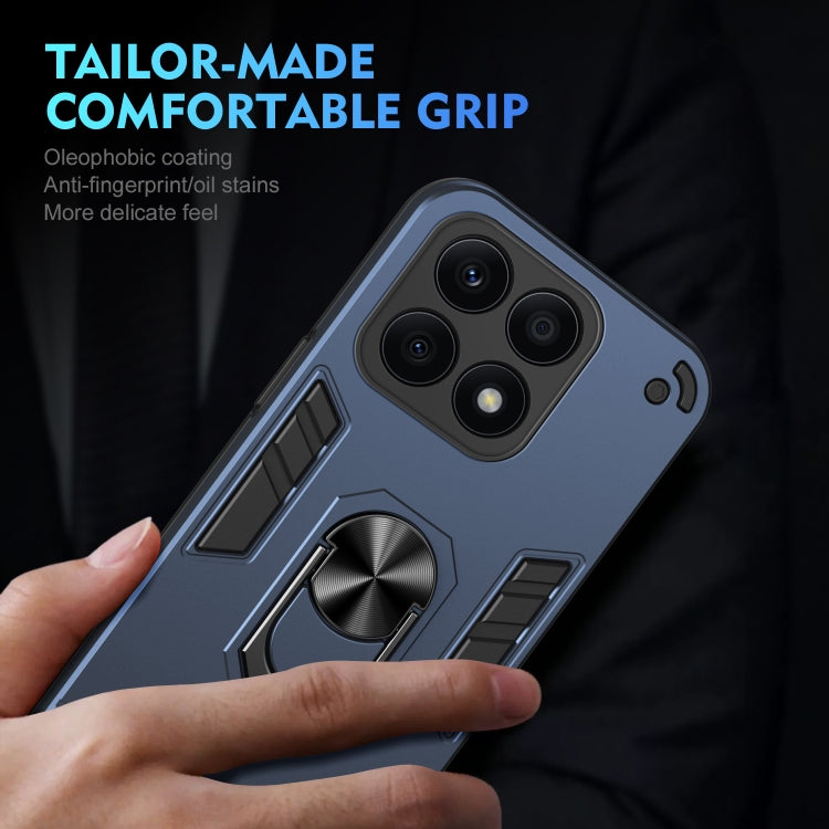 For Honor X8a Shockproof Metal Ring Holder Phone Case(Blue)