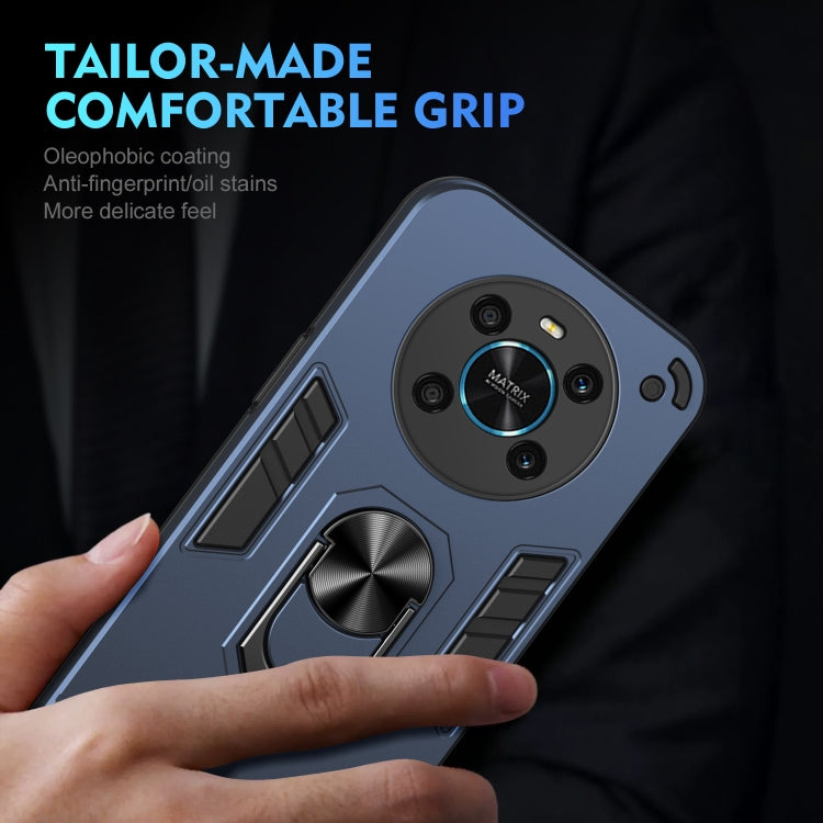 For Honor X9 Shockproof Metal Ring Holder Phone Case(Blue)