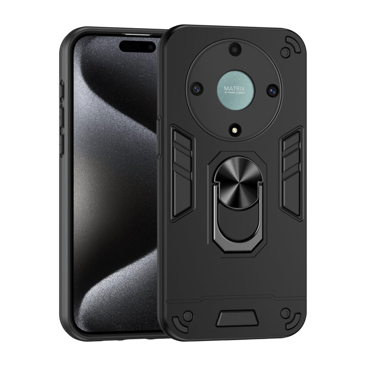For Honor X9a Shockproof Metal Ring Holder Phone Case(Black)