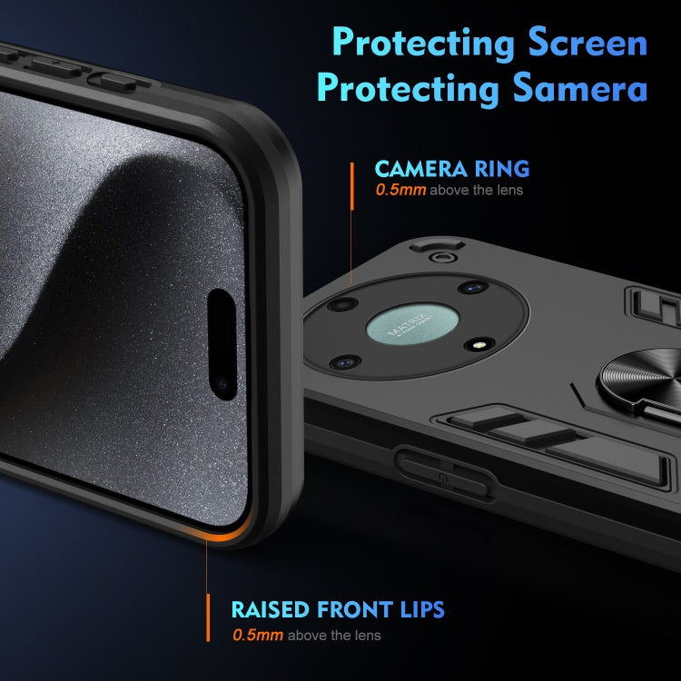 For Honor X9a Shockproof Metal Ring Holder Phone Case(Black)