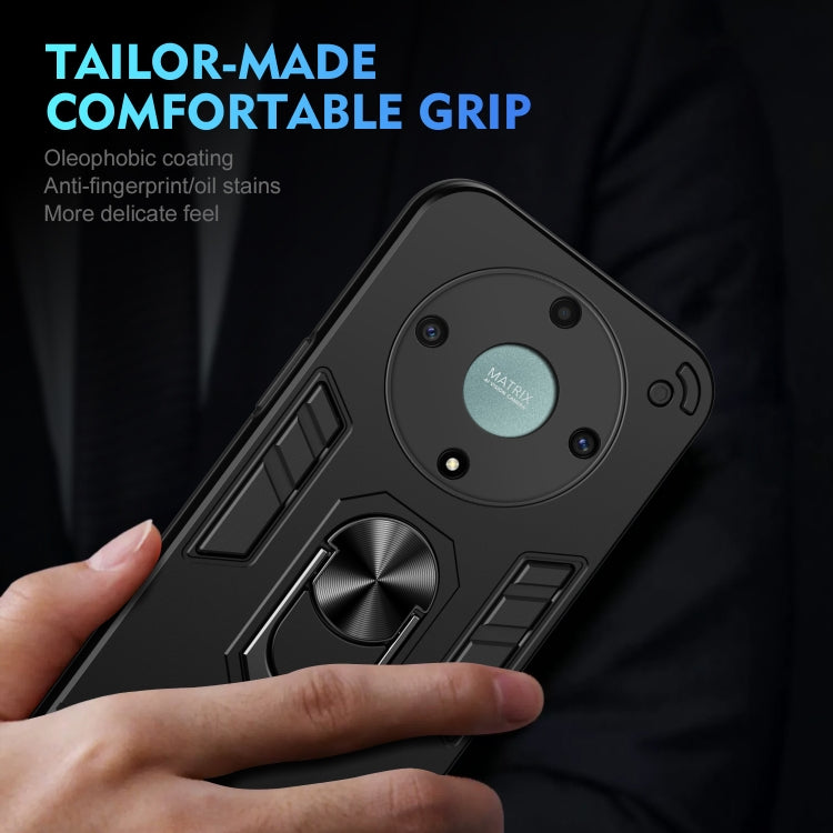 For Honor X9a Shockproof Metal Ring Holder Phone Case(Black)