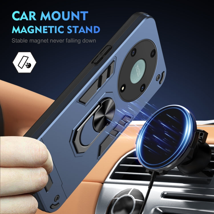 For Honor X9a Shockproof Metal Ring Holder Phone Case(Blue)