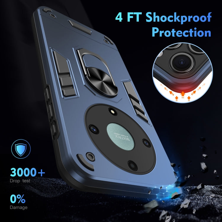 For Honor X9a Shockproof Metal Ring Holder Phone Case(Blue)