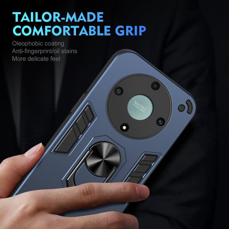 For Honor X9a Shockproof Metal Ring Holder Phone Case(Blue)