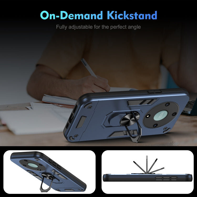 For Honor X9a Shockproof Metal Ring Holder Phone Case(Blue)