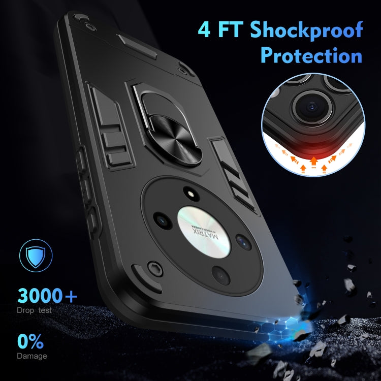 For Honor X9b Shockproof Metal Ring Holder Phone Case(Black)