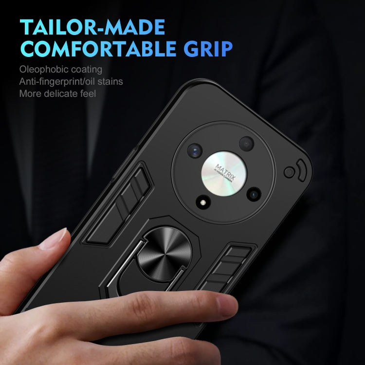 For Honor X9b Shockproof Metal Ring Holder Phone Case(Black)