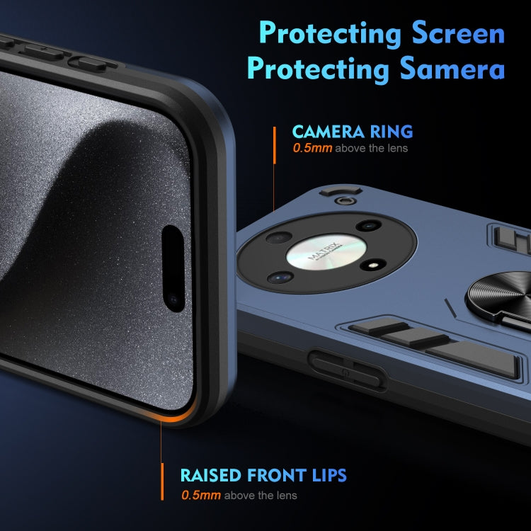 For Honor X9b Shockproof Metal Ring Holder Phone Case(Blue)