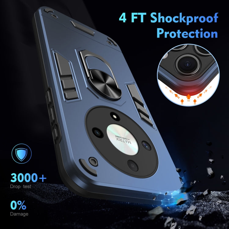 For Honor X9b Shockproof Metal Ring Holder Phone Case(Blue)