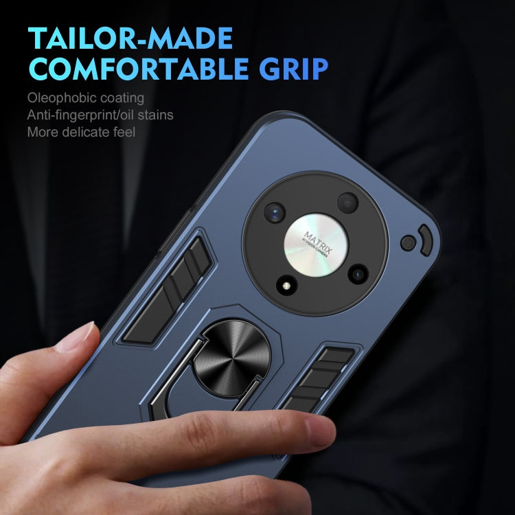For Honor X9b Shockproof Metal Ring Holder Phone Case(Blue)