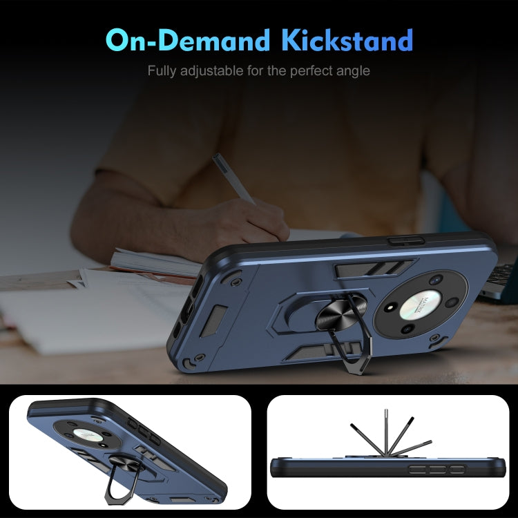 For Honor X9b Shockproof Metal Ring Holder Phone Case(Blue)