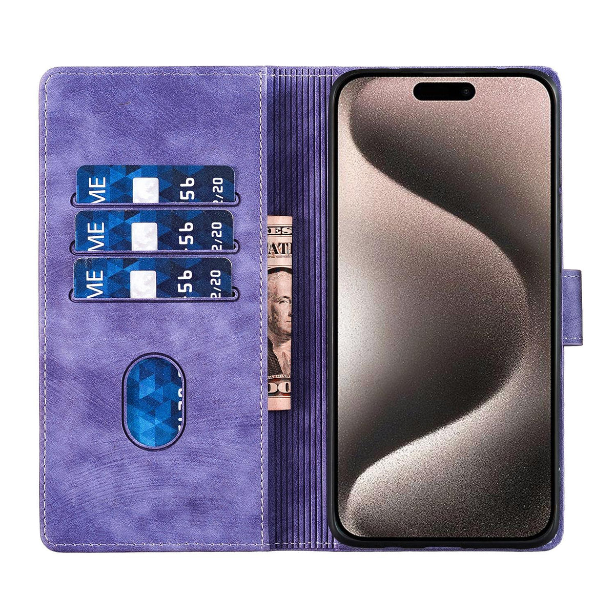 Compatible with iPhone 18 Pro Max & 17 Pro Max Pen Heart Cat Embossed Leather Phone Case - Purple