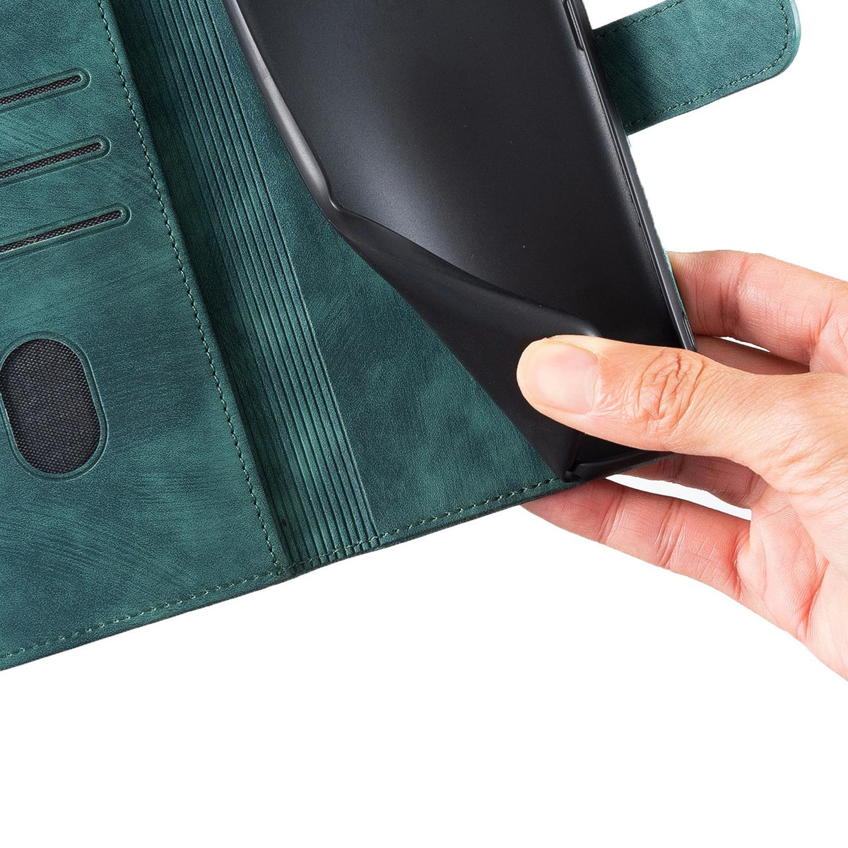 Compatible with iPhone 18 Pro Max & 17 Pro Max Pen Heart Cat Embossed Leather Phone Case - Green