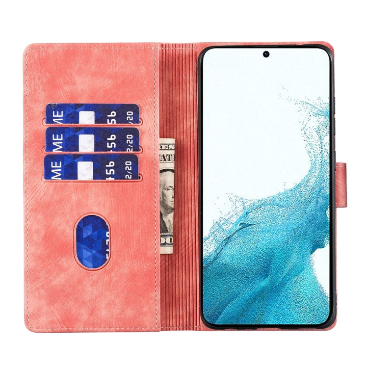 For Samsung Galaxy S24 5G Pen Heart Cat Embossed Leather Phone Case(Orange)