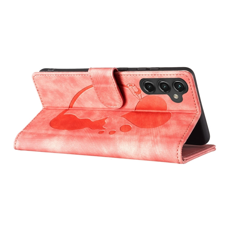 For Samsung Galaxy S24 5G Pen Heart Cat Embossed Leather Phone Case(Orange)