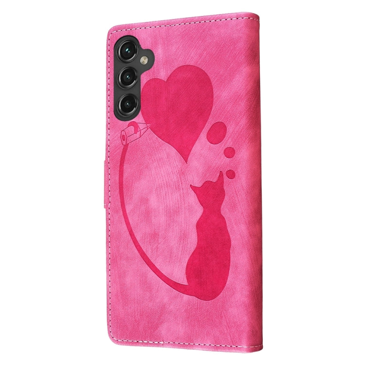 For Samsung Galaxy S24 5G Pen Heart Cat Embossed Leather Phone Case(Pink)
