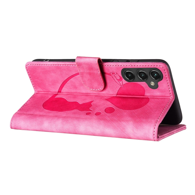 For Samsung Galaxy S24 5G Pen Heart Cat Embossed Leather Phone Case(Pink)