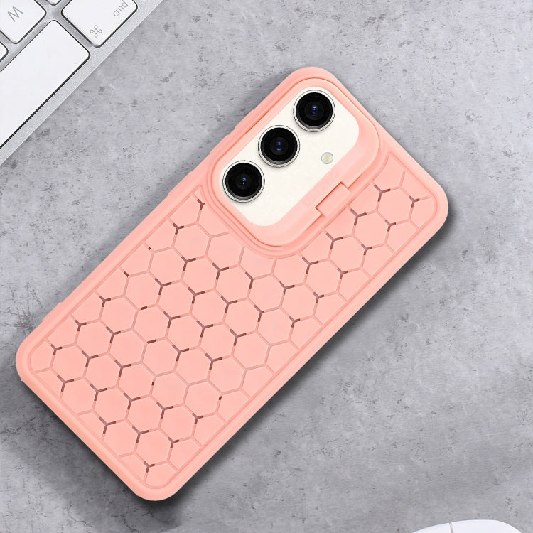 For Samsung Galaxy S24 5G Honeycomb Radiating Lens Holder TPU Phone Case(Pink)