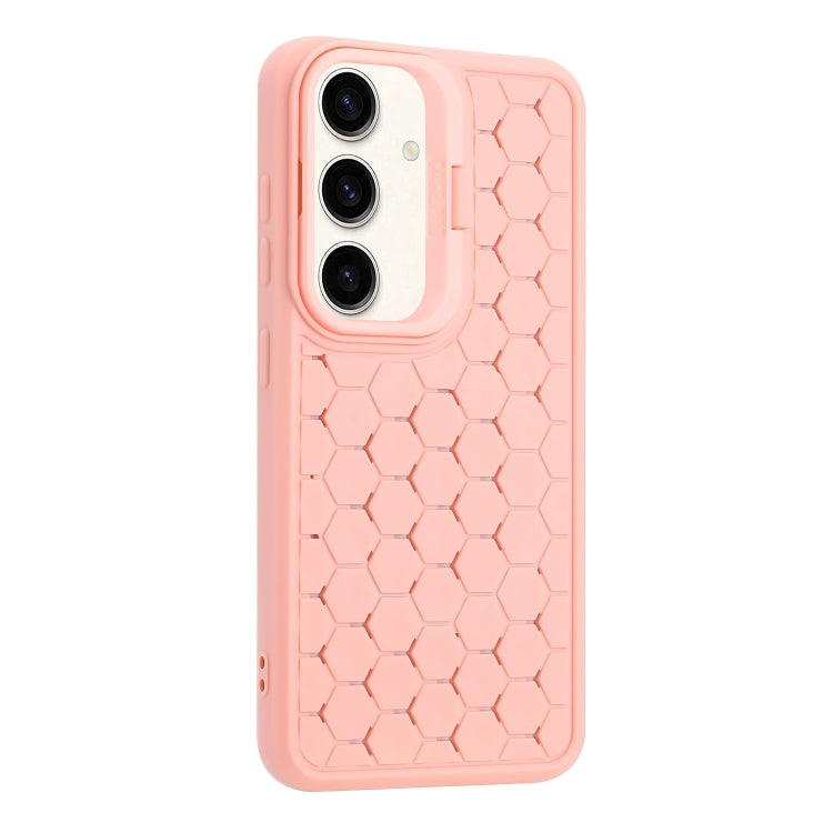 For Samsung Galaxy S24 5G Honeycomb Radiating Lens Holder TPU Phone Case(Pink)
