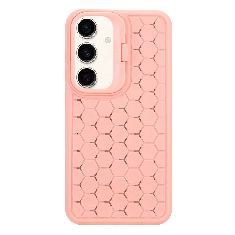 For Samsung Galaxy S24 5G Honeycomb Radiating Lens Holder TPU Phone Case(Pink)