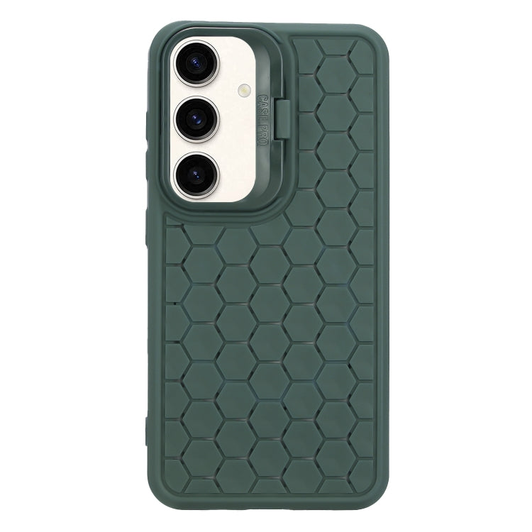 For Samsung Galaxy S24 5G Honeycomb Radiating Lens Holder TPU Phone Case(Green)