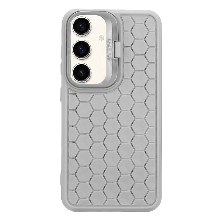 For Samsung Galaxy S24 5G Honeycomb Radiating Lens Holder TPU Phone Case(Grey)