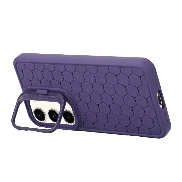 For Samsung Galaxy S24 5G Honeycomb Radiating Holder TPU Phone Case with Lanyard(Purple)