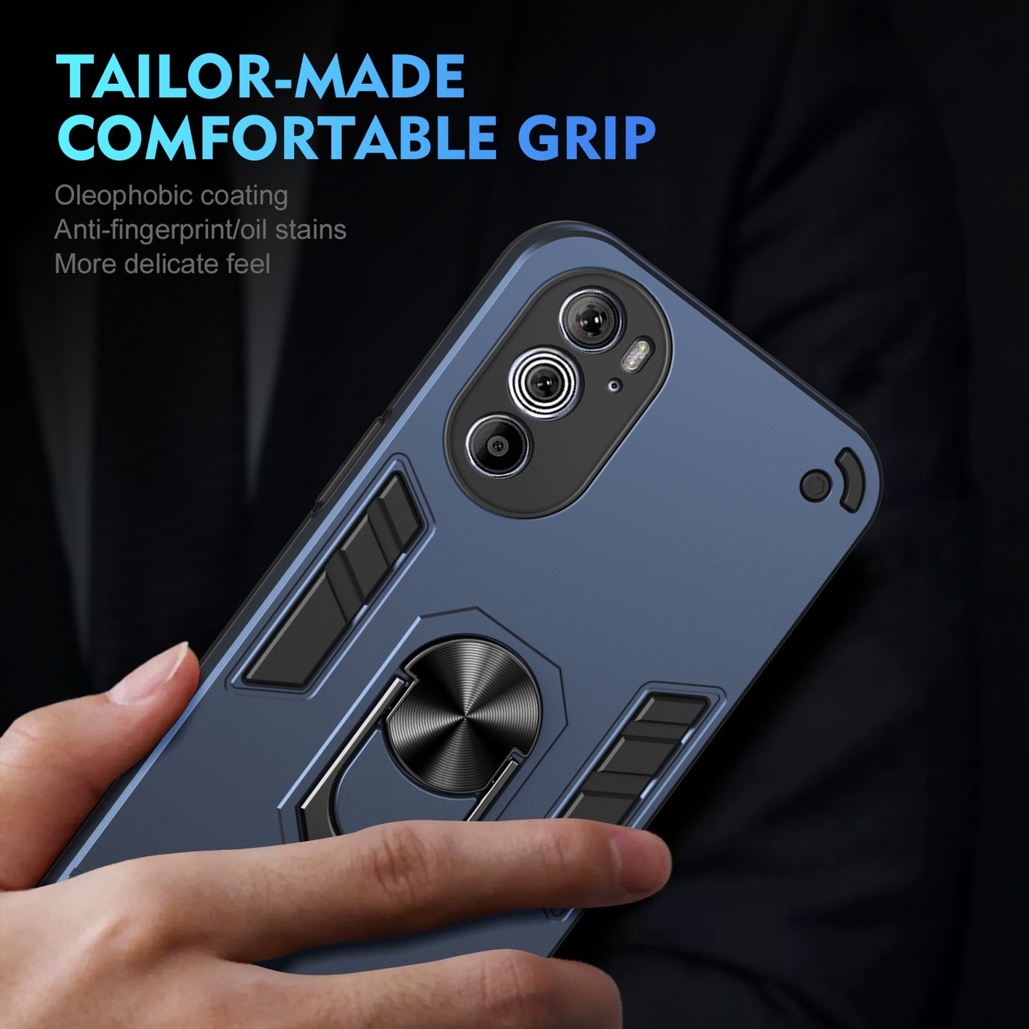 For Motorola Edge 30 Pro Shockproof Metal Ring Holder Phone Case(Blue)