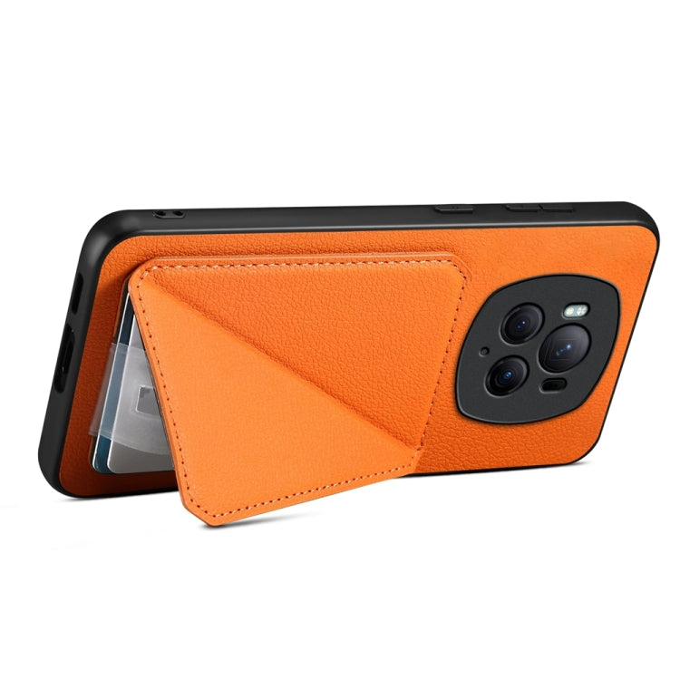 For Honor Magic6 Pro 5G D04 Calf Texture Dual Card Slot Holder Phone Case(Orange)