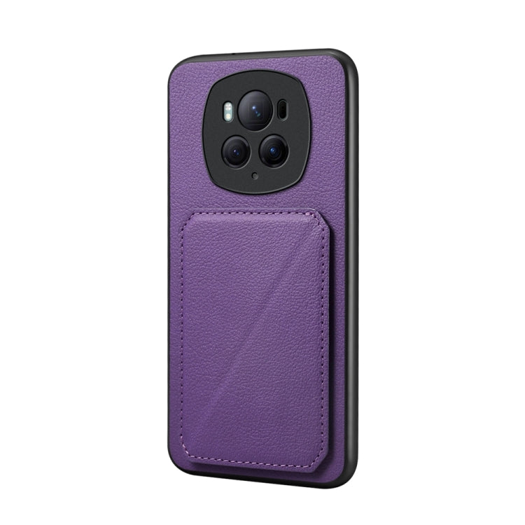 For Honor Magic6 Pro 5G D04 Calf Texture Dual Card Slot Holder Phone Case(Purple)