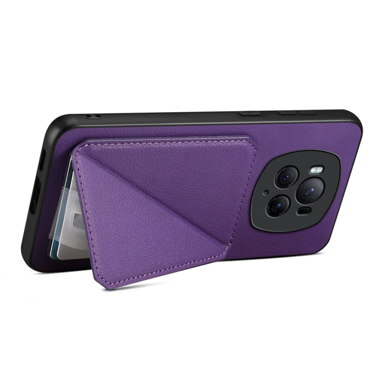 For Honor Magic6 Pro 5G D04 Calf Texture Dual Card Slot Holder Phone Case(Purple)