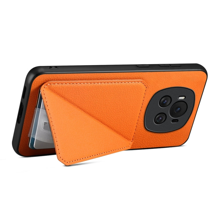 For Honor Magic6 5G D04 Calf Texture Dual Card Slot Holder Phone Case(Orange)