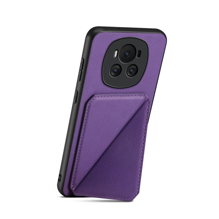 For Honor Magic6 5G D04 Calf Texture Dual Card Slot Holder Phone Case(Purple)