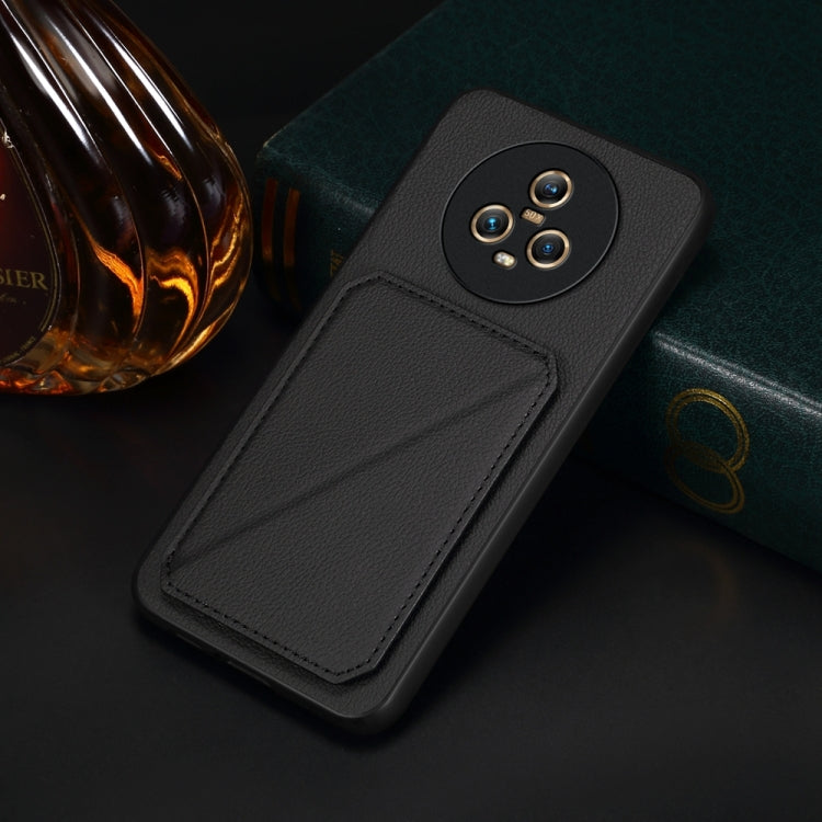 For Honor Magic5 5G D04 Calf Texture Dual Card Slot Holder Phone Case(Black)