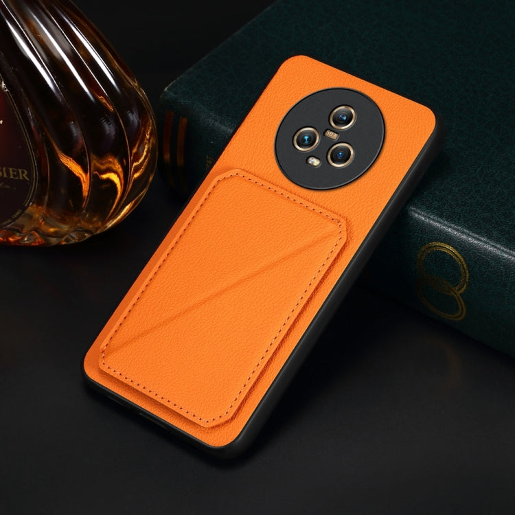 For Honor Magic5 5G D04 Calf Texture Dual Card Slot Holder Phone Case(Orange)