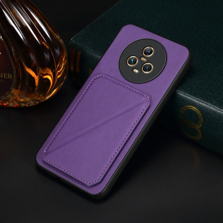 For Honor Magic5 5G D04 Calf Texture Dual Card Slot Holder Phone Case(Purple)