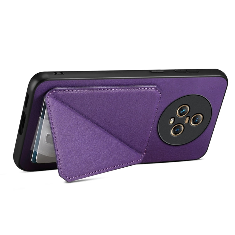 For Honor Magic5 5G D04 Calf Texture Dual Card Slot Holder Phone Case(Purple)
