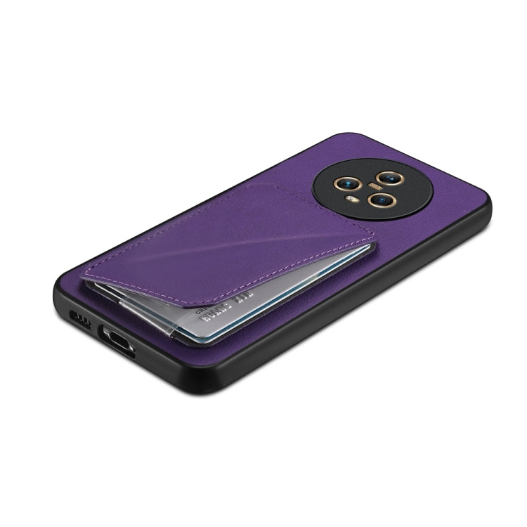 For Honor Magic5 5G D04 Calf Texture Dual Card Slot Holder Phone Case(Purple)