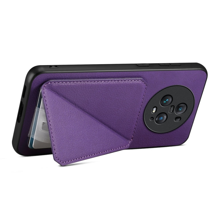 For Honor Magic5 Pro 5G D04 Calf Texture Dual Card Slot Holder Phone Case(Purple)