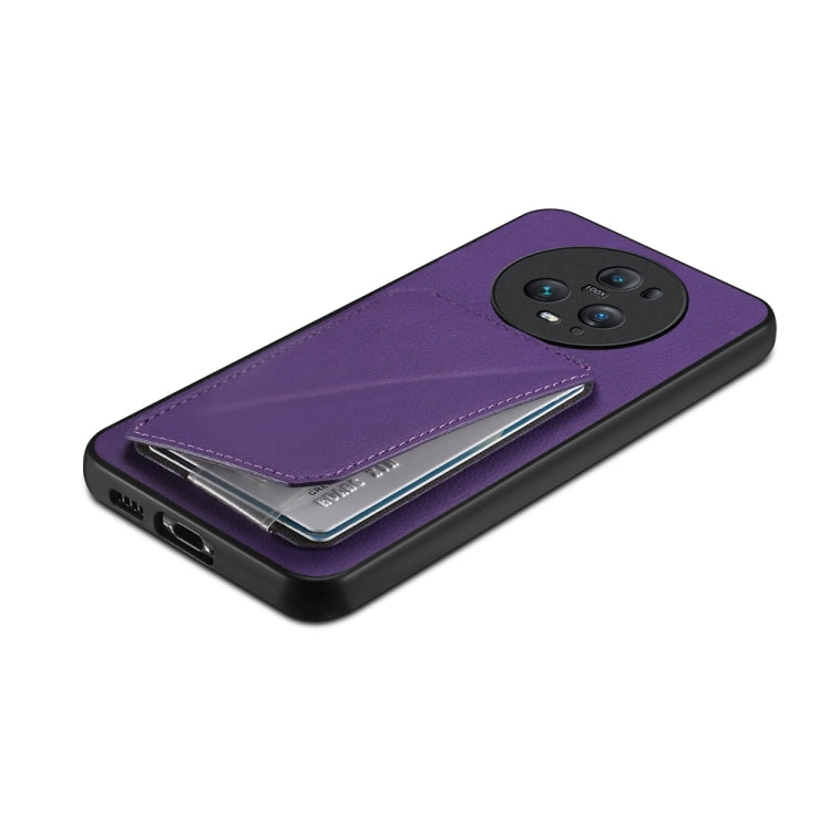 For Honor Magic5 Pro 5G D04 Calf Texture Dual Card Slot Holder Phone Case(Purple)