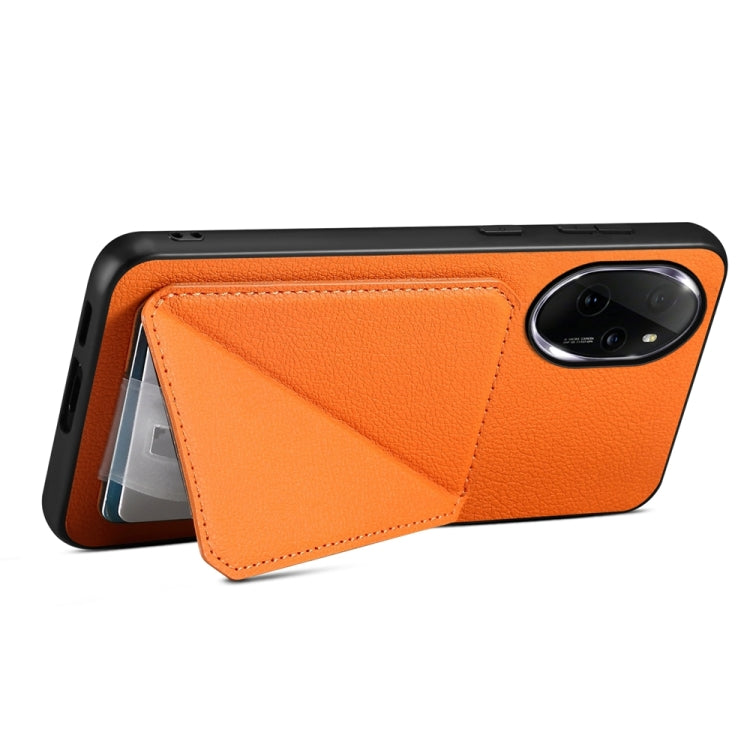 For Honor 100 Pro D04 Calf Texture Dual Card Slot Holder Phone Case(Orange)