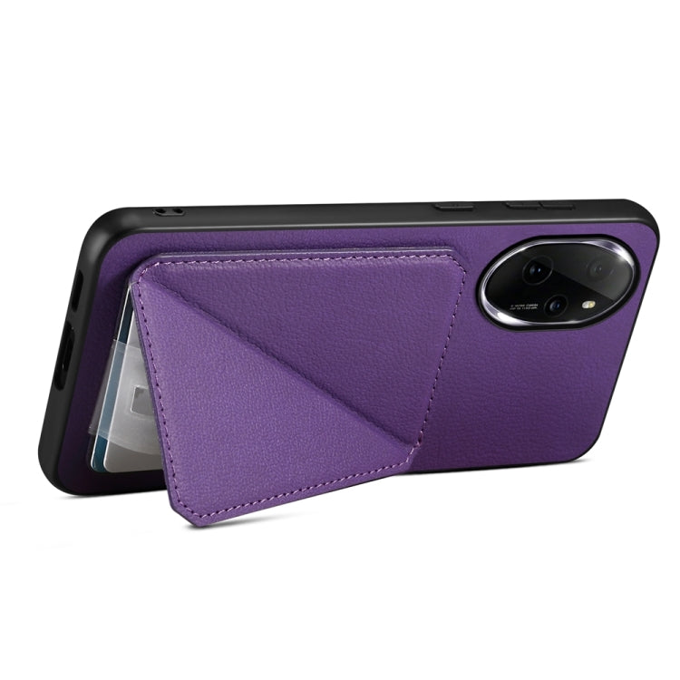 For Honor 100 Pro D04 Calf Texture Dual Card Slot Holder Phone Case(Purple)