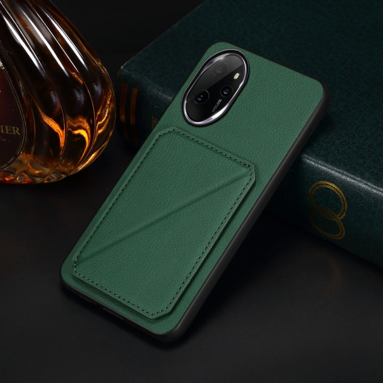 For Honor 100 Pro D04 Calf Texture Dual Card Slot Holder Phone Case(Green)
