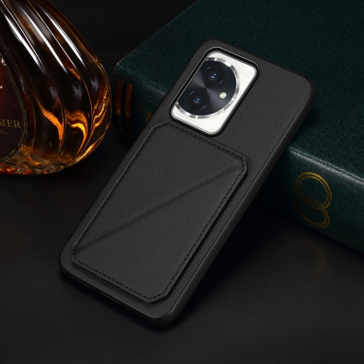 For Honor 100 D04 Calf Texture Dual Card Slot Holder Phone Case(Black)
