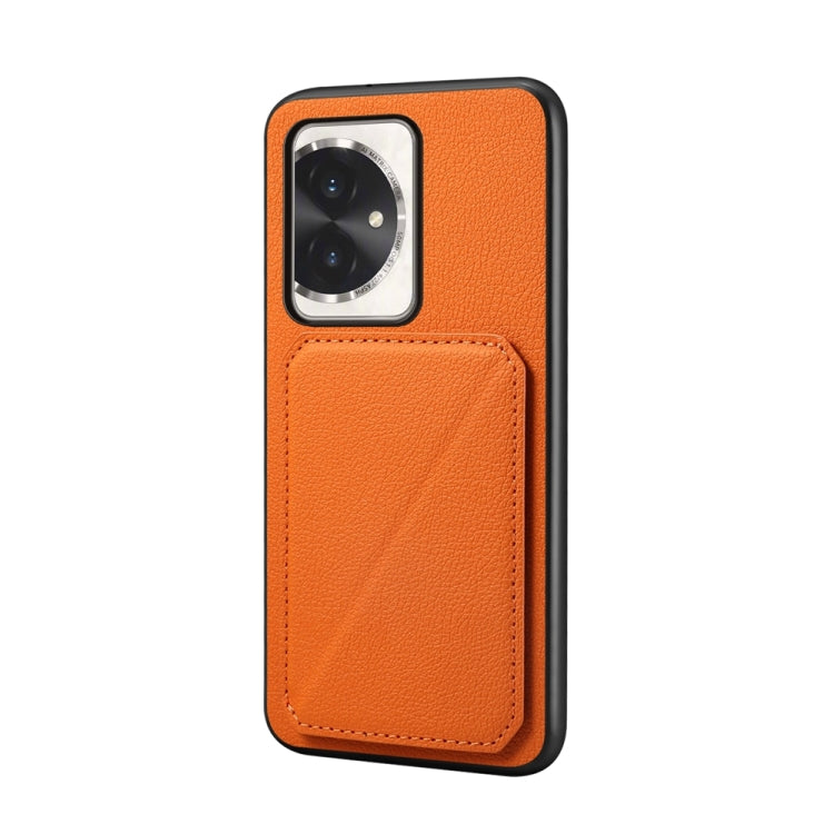 For Honor 100 D04 Calf Texture Dual Card Slot Holder Phone Case(Orange)
