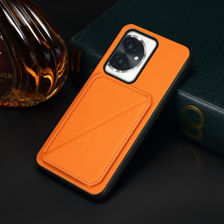 For Honor 100 D04 Calf Texture Dual Card Slot Holder Phone Case(Orange)