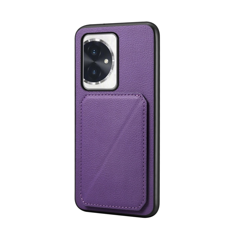 For Honor 100 D04 Calf Texture Dual Card Slot Holder Phone Case(Purple)
