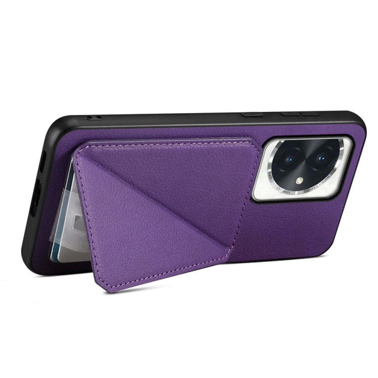 For Honor 100 D04 Calf Texture Dual Card Slot Holder Phone Case(Purple)