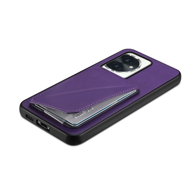 For Honor 100 D04 Calf Texture Dual Card Slot Holder Phone Case(Purple)